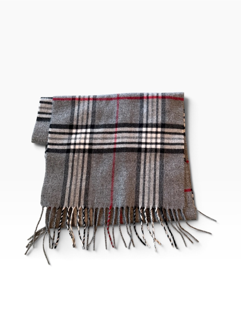 Vintage Nova Check 100% Cashmere Plaid Scarf Tan Red Black Made England